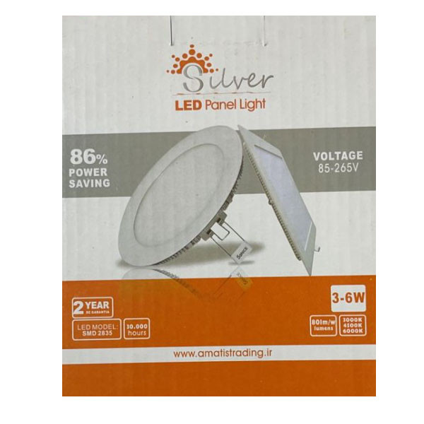 چراغ LED 6 وات سیلورلایت مدل توکار سقفی گرد main 1 2