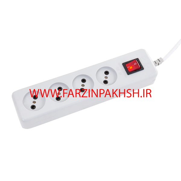 چند راهی برق چهار خانه بدون ارت با کلید و کابل 5 پارت الکتریک مدل نیک 309