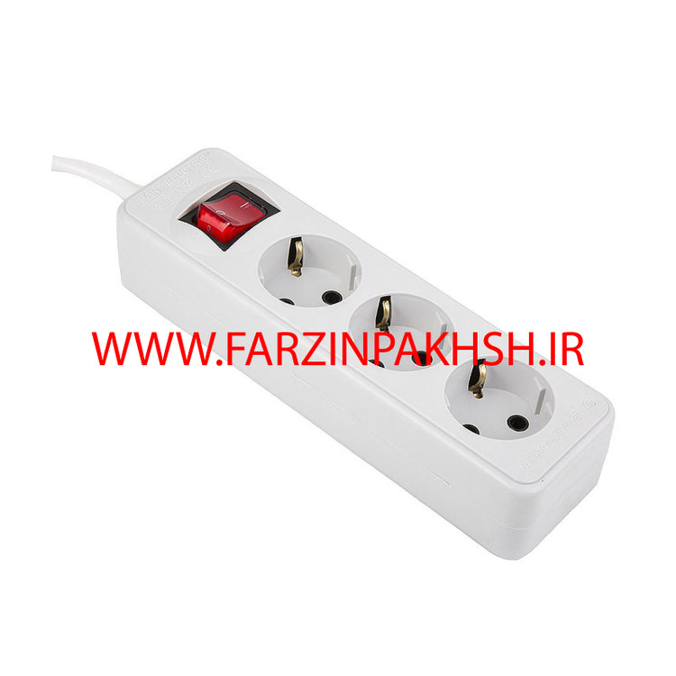 چند راهی برق سه خانه ارتدار با کلید و کابل 5 متری پارت الکتریک مدل شهاب 676