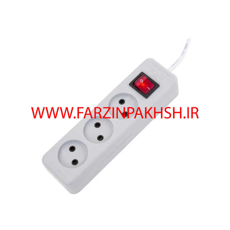 چند راهی برق سه خانه بدون ارت با کلید و کابل 1/8 متری پارت الکتریک مدل شهاب 850