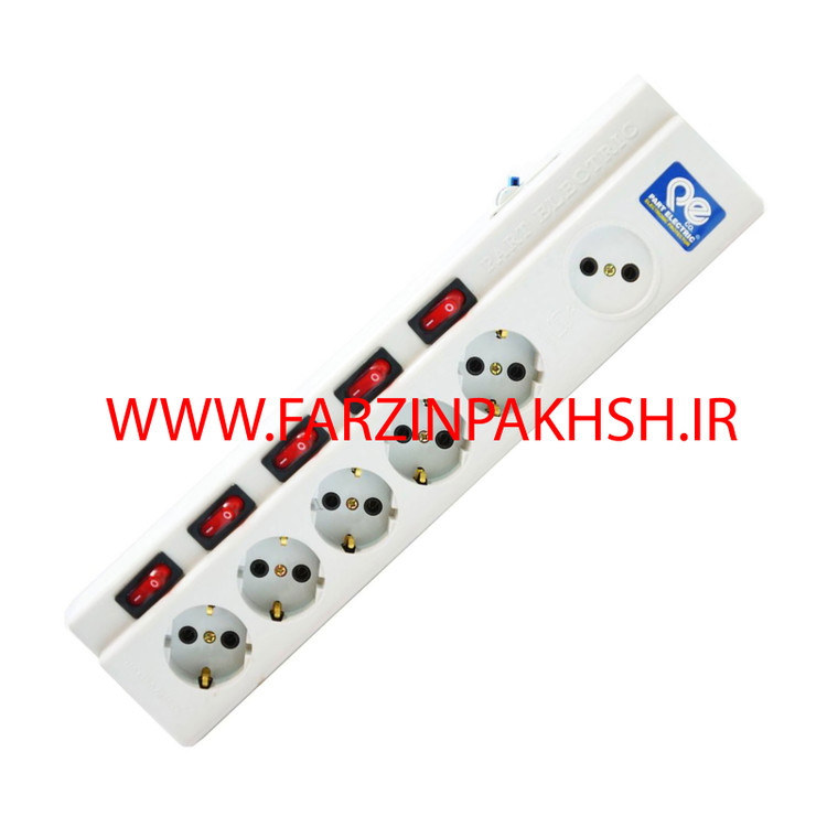 چند راهی برق 1+5 خانه فیوزدار با کابل 1/8 متری پارت الکتریک مدل صنعتی 2095