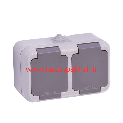 پریز ارت و کلید دو پل دوقلو IP44 روکار دلند مدل آسا
