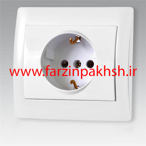 پریز برق ارت دار پایه سرامیکی توکار محافظ دار دلند مدل آریا سفید