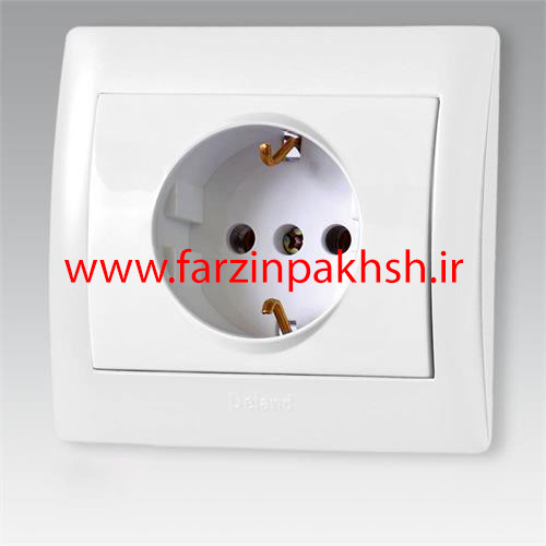 پریز برق ارت دار توکار محافظ دار دلند مدل آریا سفید