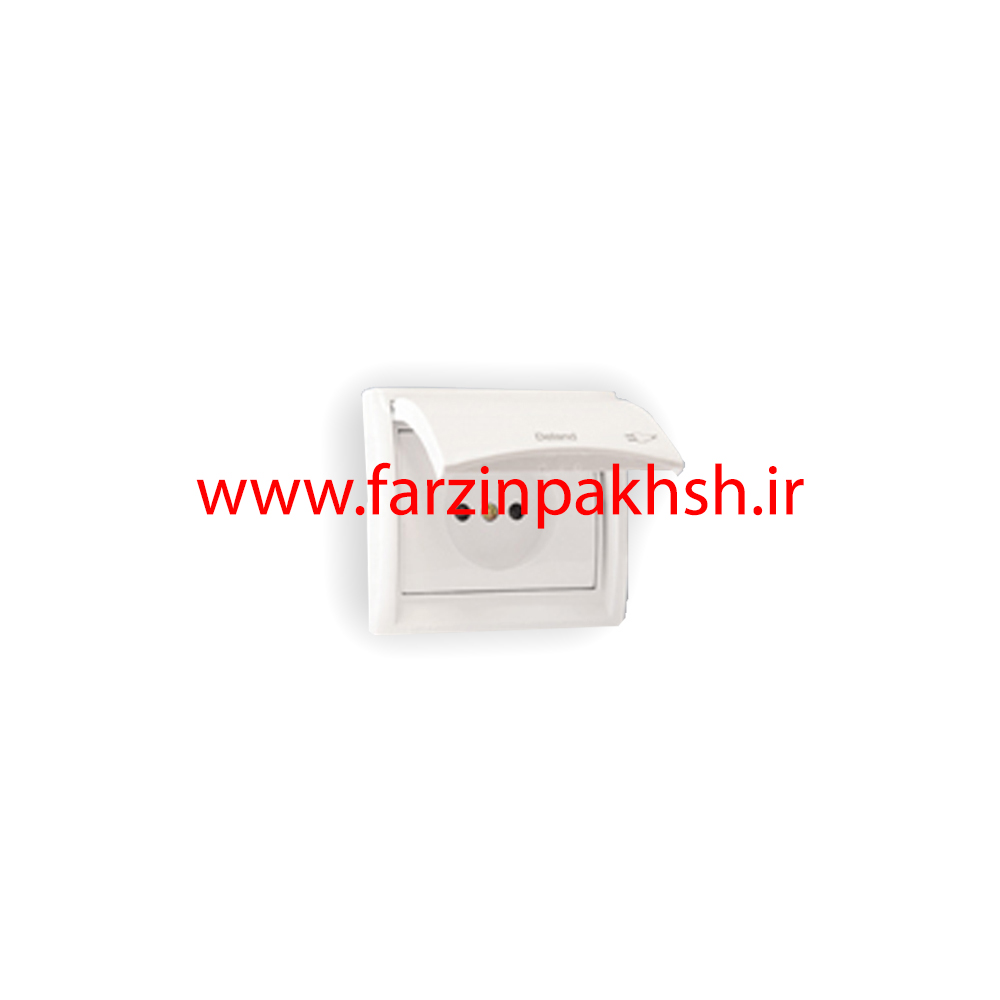 پریز برق محافظ دار با پایه سرامیکی توکار دلند مدل آریا سفید بارانی
