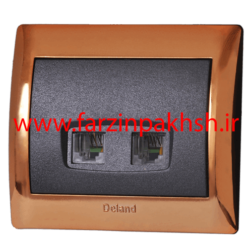 پریز سوکت تلفن دوقلو چهار خط توکار دلند مدل آریا با قاب رنگی