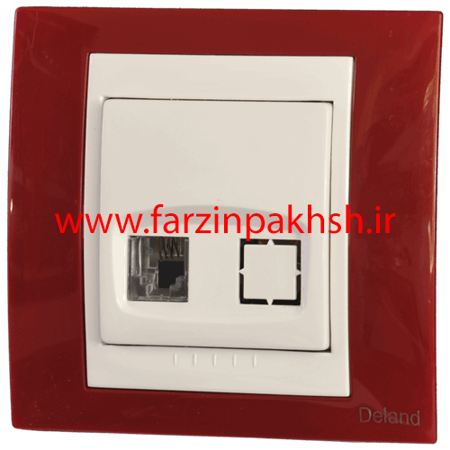 پریز برق تک سوکت تلفن (دو خط) توکار دلند مدل سیلور آجری متالیک