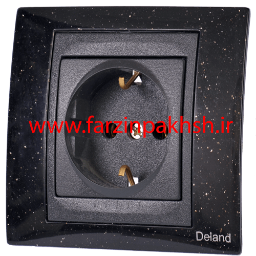پریز برق ارت دار توکار محافظ دار دلند مدل سیلور رنگ مشکی اکلیلی