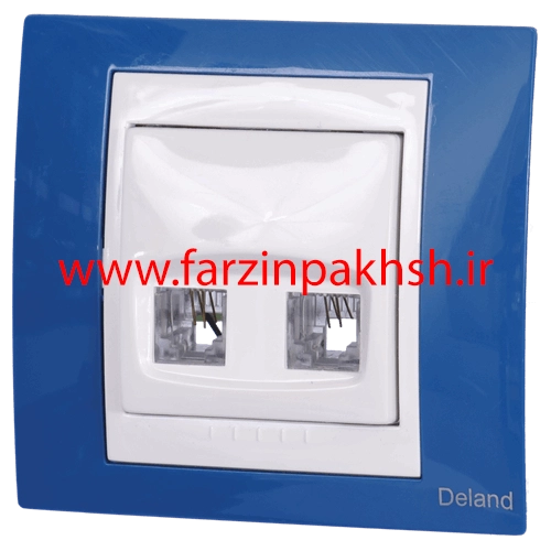 پریز سوکت تلفن دوقلو چهار خط دلند مدل سیلور رنگ آبی تیره