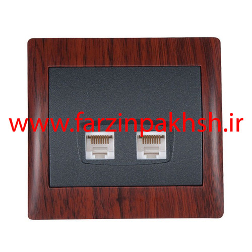 پریز سوکت تلفن دوقلو (4 خط) توکار دلند مدل آریا چوب ماهاگونی