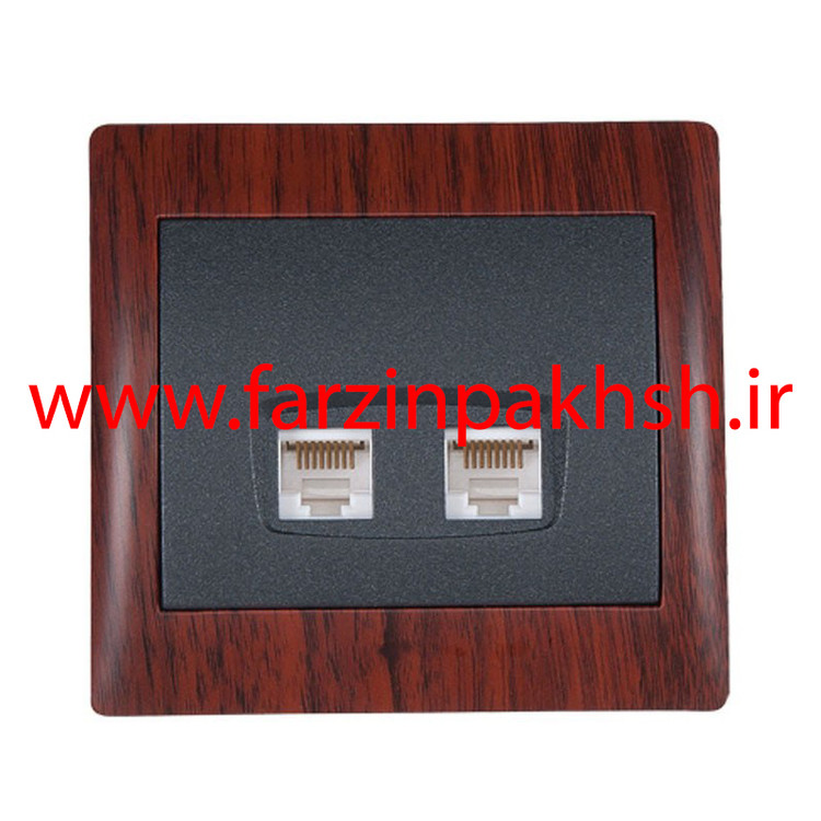 پریز سوکت تلفن دوقلو (4 خط) توکار دلند مدل آریا چوب ماهاگونی