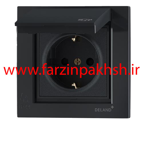 پریز برق ارت محافظ دار توکار دلند پلاس مدل آسا مشکی بارانی