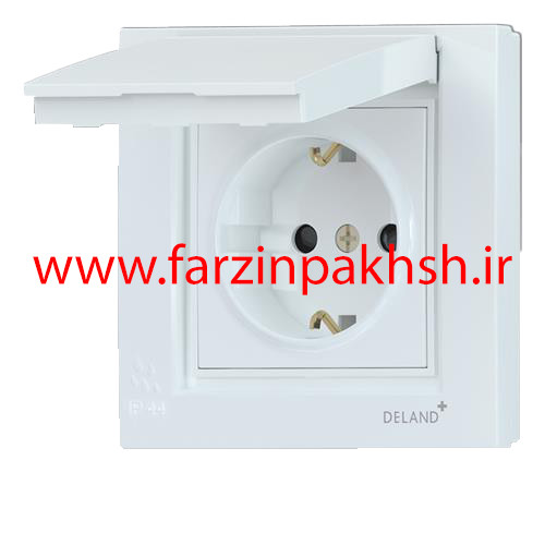 پریز برق ارت محافظ دار توکار دلند پلاس مدل آسا سفید بارانی