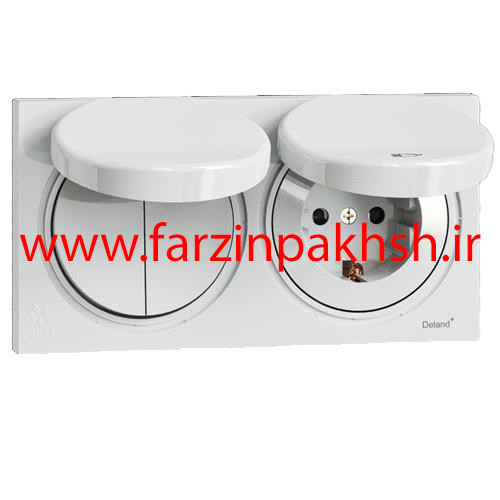 پریز ارت و کلید دو پل توکار دلند پلاس مدل آوا دوقلو بارانی