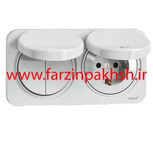 پریز ارت و کلید دو پل توکار دلند پلاس مدل آدا دوقلو بارانی