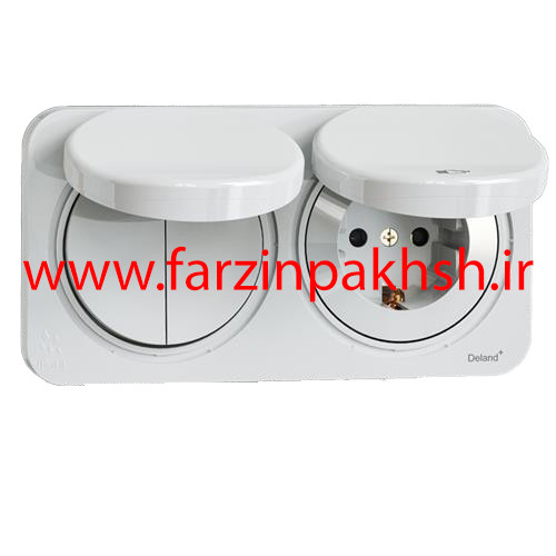 پریز ارت و کلید دو پل توکار دلند پلاس مدل آدا دوقلو بارانی