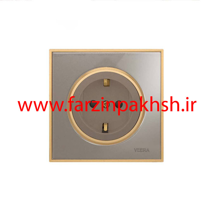 کلید و پریز توکار ویرا مدل آلفا جنس گلس کلاسیک زه طلایی رنگ بژ