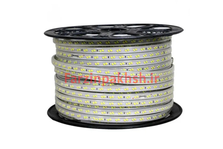 ریسه شلنگی 7 وات 220 ولت دو ردیفه 120 لامپ با روکش سفید نویگیت مدل 5730 کلاف 100 متری