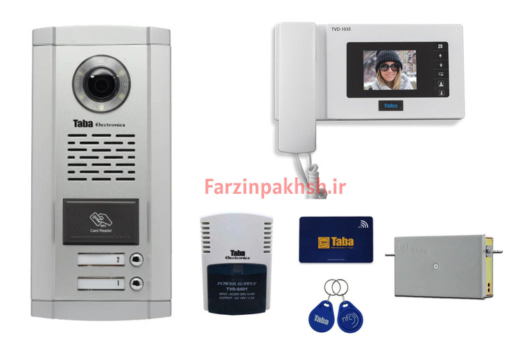 پکیج کامل آیفون تصویری تابا مدل 1035 با پنل کارتخوان ( ۱ تا ۱۴ واحدی)