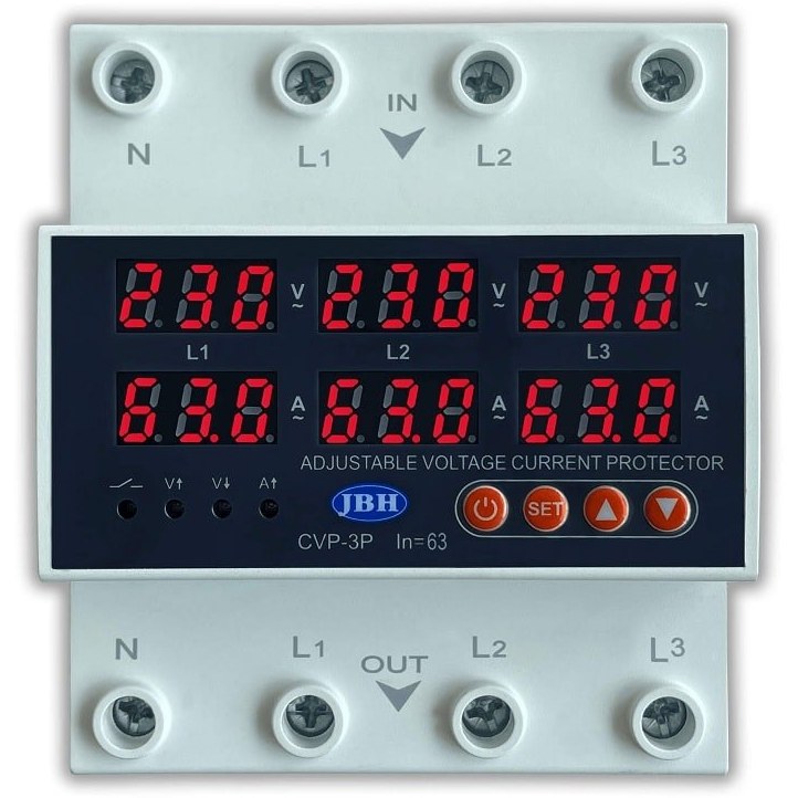 محافظ ولتاژ و جریان سه فاز JBH مدل CVP3-63 ظرفیت ۶۳ آمپر