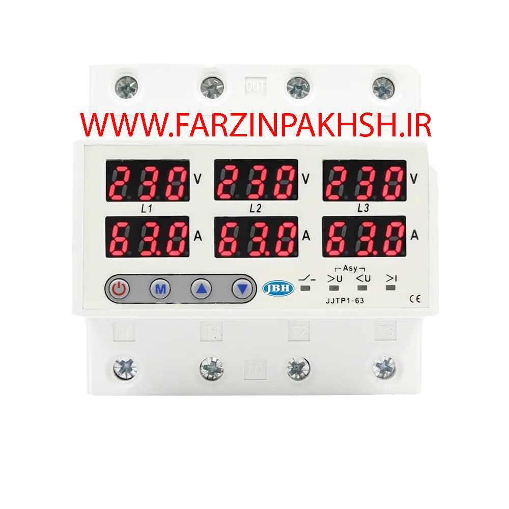 محافظ ولتاژ و جریان سه فاز JBH مدل CVP3-100 ظرفیت ۶۳ آمپر