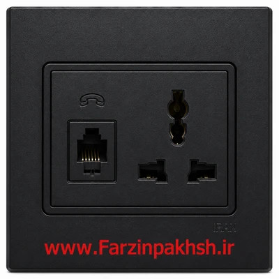 کلید پریز تلفن دوکاره ایران الکتریک مدل برلیان مشکی